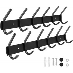 Lot de 2 crochets muraux pour salle de bain, cuisine, porte, porte-manteau pour v&ecirc;tements, acier inoxydable (6 crochets) 42 cm (noir) - Neuf