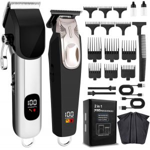 Tondeuse Cheveux Hommes Professionnelle,Tondeuse &Agrave; Cheveux Entra&icirc;nement Puissant Sans Fil & T-Blade Trimmer Set,Tondeuse Barbe Et Cheveux,Coupe De Cheveux Electriques &Eacute;tanche &Agrave; L'eau - Neuf