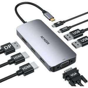 Station d'Accueil USB C Double Moniteur 8 en 1 - Dock Vers Dual HDMI, DisplayPort et VGA, 100W PD, 3 USB 2.0 - Quadruple Affichage Pour Dell, HP, Lenovo, ASUS, Microsoft - Neuf