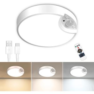 KAL-Plafonnier Led Detecteur De Mouvement Rechargeable,19Cm Luminaire Plafonnier Sans Fil Avec Télécommande, 3 Températures De Couleur Dimmable Lampe De Plafond Pour Salle De Bain, Couloir, Escalie - Neuf