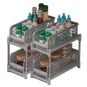 Lot De 2 Organisateurs Et Rangements Sous Evier, Meuble Coulissant A 2 Niveaux Pour Plan De Travail De Cuisine Etroit. - Neuf