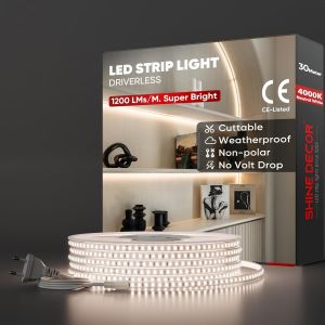 2m Bande Lumineuse LED, 220V Autocollante Silicone Bande LED &eacute;tanche IP65, SMD 2835 120 leds/m Ultra Haute Luminosit&eacute; pour D&eacute;coration Maison Cuisine Jardin Eclairage LED (Blanc Chaud) - Neuf
