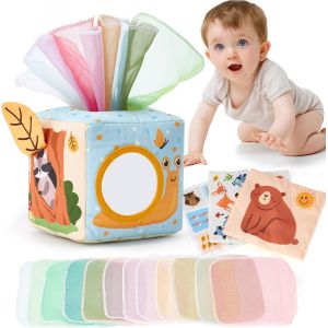Ulteronixshop-Jouet B&eacute;b&eacute; Bo&icirc;te &agrave; Mouchoirs 6 Mois Jouet Sensoriels Montessori Aves Papiers Froiss&eacute;s et Bo&icirc;te &agrave; Tissus, Jouets D'&Eacute;veil B&eacute;b&eacute; avec Miroir, Cadeau pour Fille Garcon 3 6 9 12 Mois - Neuf