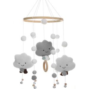 Eryi-Mobile Bébé Bois Avec Boules De Feutre Chambre De Bébé Cloche De Lit Suspendue 3d Cloches Feutre Mobile Carillon Nouveau-Né Garçon Fille Pendentif Lit Bébé Table À Langer Décor - Neuf