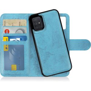 KAL-Flip Case Pour Samsung Galaxy A71 4G - Coque Clapet D&eacute;tachable Magn&eacute;tique Pu Cuir Support - Housse Portefeuille Book Cover Bleu Clair - Neuf