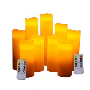 Ensemble De 9 Bougies Piliers Ivoire Sans Flamme, &Agrave; M&egrave;che Mobile, Avec Minuterie Led Et T&eacute;l&eacute;commande, Pour Une Utilisation En Toute S&eacute;curit&eacute;. - Neuf