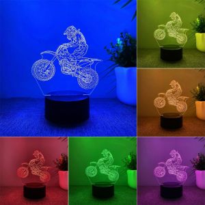 Lampe Moto, 7 Couleurs De Lampe 3d &Agrave; Toucher Variable, D&eacute;coration Chambre D'enfant, Cadeau De No&euml;l Et D'anniversaire Pour Gar&ccedil;ons Et Filles - Neuf