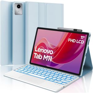 Clavier Pour Lenovo Tab M11, Étui Avec Clavier Pour Lenovo Tab M11 2024 11"", Coque Tactile Clavier Bluetooth Rétroéclairé Magnétique Amovible Qwerty Italien Pour Lenovo M11 Tab 11"", Bleu Clair - Neuf