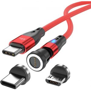 Câble de charge magnétique USB C vers USB type C/Micro USB-PD 60 W-Charge rapide 1 m/2 m-Rotation à 540 °-2 en 1-Câble USB magnétique pour Android Micro USB Type C-Smartphone,tablette,.[G191] - Neuf