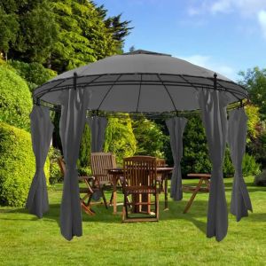 Prolenta Premium - Belv&eacute;d&egrave;re Avec Rideaux Rond 3,5 X 2,7 M Anthracite - Neuf