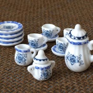 15pcs Mini Porcelaine Fleur Tasse &Agrave; Th&eacute; Set Maison De Poup&eacute;e D&eacute;cor Cuisine Miniature Simulation - Neuf