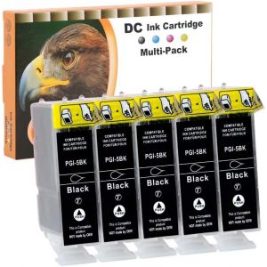 Cartouche d'encre Compatible pour Canon PGI-5 CLI-8 pourCanon Pixma iP5200r iP5300 iP6600 iP6700 iX4000 iX5000 MP500 MP510 MP520 MP520x MP530 MP600 MP610 MP800 MP800r MP810 MP830 MP970 (5 Noir) - Neuf