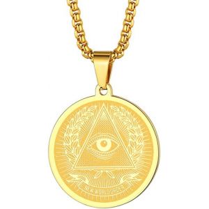 Kal-Illuminati Colliers Pour Homme Femme Oeil De La Providence Pendentif Pièce Occulte Esotérique Médaillon Religieux Unisexe Protection Bijoux Talisman Amulettes Cadeaux - Neuf