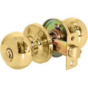 Bello &iquest; B&eacute;quille pour Porte &iquest; Poign&eacute;e avec Serrure Tubulaire pour Porte Int&eacute;rieure en Bois &iquest; Finition Laiton Poli &iquest; Kit Complet avec P&ecirc;ne et 3 Cl&eacute;s - Neuf