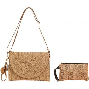 CAUC-1 Morceau De Sac De Plage En Paille, 1 Morceau De Portefeuille Tiss&eacute;, Sac Bandouli&egrave;re En Paille, Pochette Femme, Sac Bandouli&egrave;re Paille, Sac Rotin Femme - Neuf