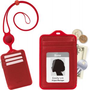 Lanyard Portefeuille En Cuir Véritable - Vertical (Rouge) - Neuf
