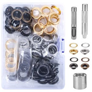 100 ?illets 16 mm - Kit d'outils en laiton et acier inoxydable (argent, or, bronze, noir) pour r&eacute;parer b&acirc;ches, tentes, toiles et rideaux - R&eacute;sistant &agrave; la rouille - Neuf