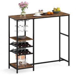 COSTWAY Table de Bar de 121 x 41 x 105,5 cm avec Étagères de Rangement, Casiers à Vin et Porte-verres à Pied Industriel - Neuf