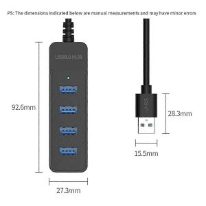 Hub USB 3.0 haute vitesse &agrave; 4 ports,adaptateur de r&eacute;partiteur USB 30CM,station d'extension pour un transfert de donn&eacute;es rapide,multi-ports - Neuf