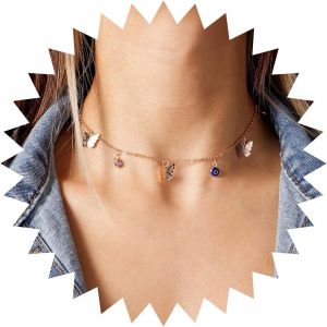 Kal-Collier Papillon Vintage Collier Pendentif Papillon Collier Pendentif Oeil Diable Collier Tour Cou Papillon Doré Bijoux Pour Femmes Et Filles (Doré) - Neuf