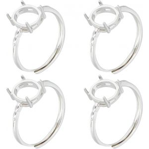 Kahfl-1 Boîte De 4 Bagues À Griffes Vierges 925 Plaqués Argent Sterling Réglables À 4 Griffes Paramètres De Bague Composants De Bague Pour La Fabrication De Bijoux Kit De Bricolage - Neuf