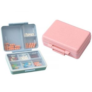 Pilulier De Voyage 2 Pi&egrave;ces &iquest; Rose Et Bleu, Pilulier Compact Avec Plusieurs Compartiments Pour M&eacute;dicaments - Neuf