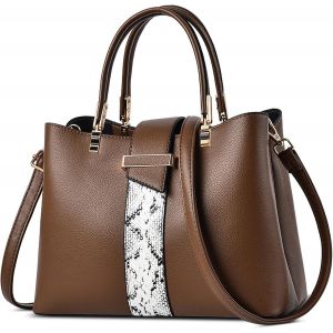 SJZG-Sac À Main Femme Elégant Sac Fourre Tout Mode Motif À Carreaux Sac À Bandoulière Sac Cabas Cuir Pu Sac De Cours Dames Pour Travail Voyage Achats Fête Brun - Neuf