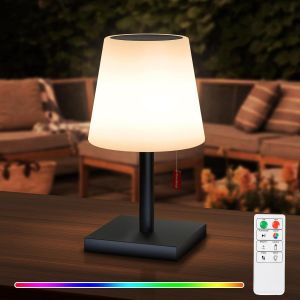 Lampe De Table Solaire &Agrave; Led Ext&eacute;rieur 2 En 1 Recharge Lampe De Table Sans Fil Batterie Rechargeable Avec T&eacute;l&eacute;commande 8 Couleurs Variable Ip44 Pour Balcon Terrasse Camping Jardin (A Gris) - Neuf