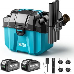 NouvelHorizonstore-Aspirateur Eau et Poussi&egrave;re Batterie 8000 mAh (2x4000 mAh), Aspirateur Poussiere et Eau 10 L, avec Sangles, 4 Roues et Accessoires, Id&eacute;al pour Atelier, Chantier ou Voiture - Neuf