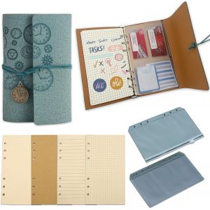 Chenquansarl-Carnet De Notes A6, Carnet De Voyage 6 Trous, Bloc Note R&eacute;utilisable, Carnet De Bord En Pu Similicuir, Journaling Avec 4 Types De Papier, Avec Pochette A6 Et Pochette Zipp&eacute;e - Neuf
