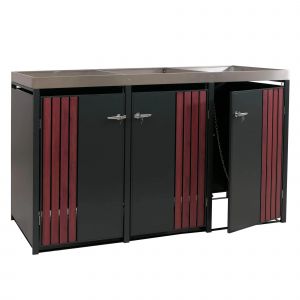Cache-Poubelles Pour 3 Bacs Abri Pour Poubelles En M&eacute;tal Avec Bac &Agrave; Plantes 125x196x84 Cm Anthracite Aspect Bois Fonc&eacute; 04_0009317 - Neuf