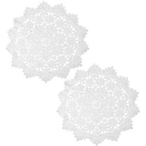 Eryi-2 Napperons En Dentelle Crochetés À La Main De 35cm De Diamètre Grands Dessous De Verre Ronds En Dentelle Vintage Blanc Avec Broderie Florale Sets De Table Pour Cuisine Salle À Manger Tasse - Neuf