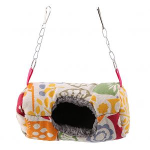 Hjlian Hamac Cylindrique En Peluche Douce Et Chaude Pour Perroquet (8 X 8,5 X 17 Cm, Beige, Animal Et Fleur) - Neuf