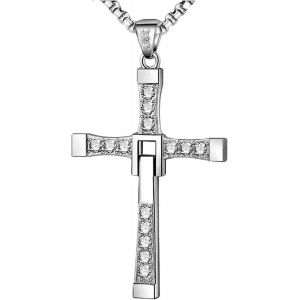 Collier Croix En Acier Inoxydable,Bijoux En Acier Titane M&eacute;dical,R&eacute;duction 1:1 De Fast And Furious,Incrust&eacute; De Strass En Zirconium,Cadeau Pour Mari/Famille/Ami (Bo&icirc;te Cadeau) - Neuf