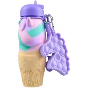 Bouteille D'eau Licorne Avec Porte-Clés - Bouteille Pour Enfants De 500 Ml Avec Bec Verseur - Pliable Étanche Sans Bpa Pour Les Boissons Pour Enfants - Neuf