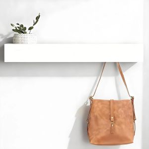 Porte Manteau Mural avec &Eacute;tag&egrave;re, 60 cm Pat&egrave;re Murale avec Crochets Cach&eacute;, Design Moderne, Porte Manteau Mural Blanc, Avec 7 Crochets, Id&eacute;al pour Couloir, Salon et Chambre - Neuf