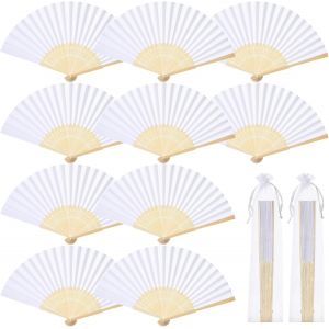 MEVRONISSHOP-Eventail Blanc de Mariage 12 pcs Eventail en Papier Eventail Chinois Japonais &Eacute;ventail en R&eacute;sine pour Mariage Cadeaux Invit&eacute;s Mariage D&eacute;coration DIY - Neuf