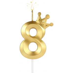 Chenquansarl-8cm Numéro De Bougies D'anniversaire, 3d Bougies De Gâteau Avec Décor Couronne Grand Décoration De Gâteau Bougies Numérotées Pour D'anniversaire Mariage Anniversaire Fête (Or, 8) - Neuf