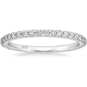 Yemaesre-Eternity Bague Pour Femme En Argent 925 Zircon Cubique Bagues D'éternité Complète Bagues De Fiançailles Mariage Mémoire 2 Mm - Neuf