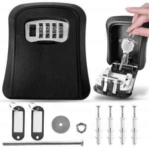 Bo&icirc;te &agrave; cl&eacute; s&eacute;curis&eacute;e ext&eacute;rieure en acier + ABS avec code-Coffre &agrave; clef mural robuste + 2 porte-cl&eacute;s &eacute;tiquettes-Boite cadenas id&eacute;ale pour maison,bureau ou location touristique - Neuf