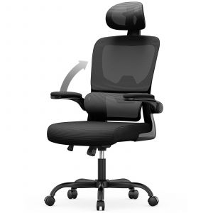 Chaise De Bureau - Naspaluro Ergonomique Siège - Fauteuil Avec Accoudoir Rabattable À 90° - Support Lombaire Adaptatif - Réglable En Hauteur - Noir - Neuf