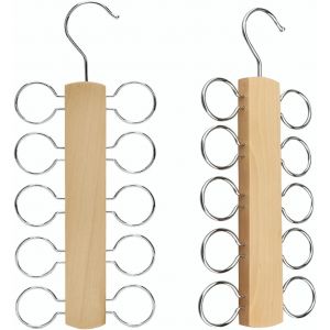 Wooden Scarf Holder With 10 Holes For Wardrobes,Ties,Belts,Scarves,Accessories (Wood Colour,2) - Neuf
