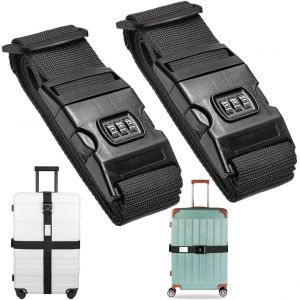 Pièces Valise Sangle, Réglable Sangles de Bagages avec Serrure à Combinaison et de la Boucle, Valise de Voyage Sangle avec des Étiquettes de Bagages - Neuf