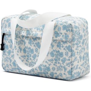 KALANKA-Grande trousse de toilette pour femme - Trousse de toilette de voyage - Trousse de maquillage en velours côtelé pour femme, Bleu/blanc - Neuf