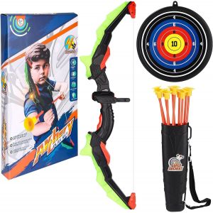MDY-Arc et flèche pour Enfants, Jeu de Jouet à LED, 10 flèches avec ventouses, Objectif et charcon, Jouet d'entraînement intérieur et extérieur pour garçons et Filles - Neuf