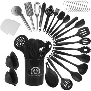 Mevronisshop-43pi&egrave;ces Ustensiles De Cuisine, Ustensiles De Cuisine En Silicone, Ensemble Avec Bo&icirc;te De Rangement Et Crochet En S, R&eacute;sistant &Agrave; La Chaleur Et Antiadh&eacute;sif, Lavable Au Lave-Vaisselle - Neuf