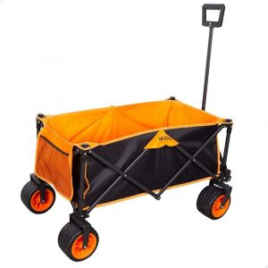 CHECARZHN--NO1-Chariot De Transport Pliable, Plage, Jardin, Camping, Noir Et Orange, Jusqu'À 100 Kg, Roulettes Robustes Et Roulettes Pivotantes À 360° Avec Frein, Poignée Multiangle, Avec Pochette - Neuf
