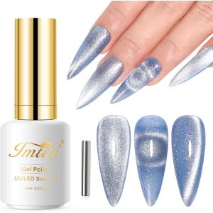 Maa-Vernis Semi Permanent Magnétique, 15ml Bleu Holographique Pailleté Cat Eye Vernis Gel Uv Avec Aimant Cateye Gel Nail Polish Cristal Glitter Galaxy Vernis À Ongles Gels Art Kit - Neuf