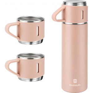 Letnerny-Bouteille Isotherme Sous Vide En Acier Inoxydable Avec Tasse Pour Caf&eacute;, Eau, Boissons C S Et Froides - Rose - 500 Ml - Neuf