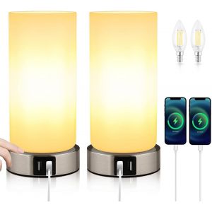 Lampe De Chevet, Lampe De Table, Lampe De Table Moderne E14, Tactile Dimmable, 2 Ports De Charge Usb, 2 Niveaux De Luminosité, Pour Chambre Bureau Salon¿Ampoule Incluant/Blanc Chaud¿ - Neuf